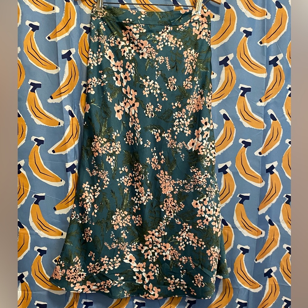 Emerald Green Skirt w/ Floral Pattern